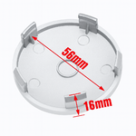 Dos de cache-moyeu argenté universel avec clips et dimensions internes 56 mm et 16 mm