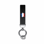 Porte-clés en cuir noir avec logo carte de France tricolore, symbole de compatibilité avec toutes les marques automobiles françaises