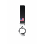 Porte-clés en cuir noir avec logo drapeau américain, anneau métallique robuste