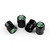 Lot de 4 bouchons de valve noirs Quadrigoglio sur fond blanc.