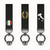 Trois porte-clés noirs alignés sur fond blanc, décorés d’un drapeau italien, d’une couronne dorée et de la carte de l’Italie