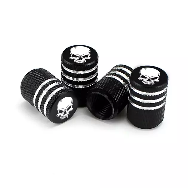 Bouchons de valve noirs en aluminium tête de mort pour voiture