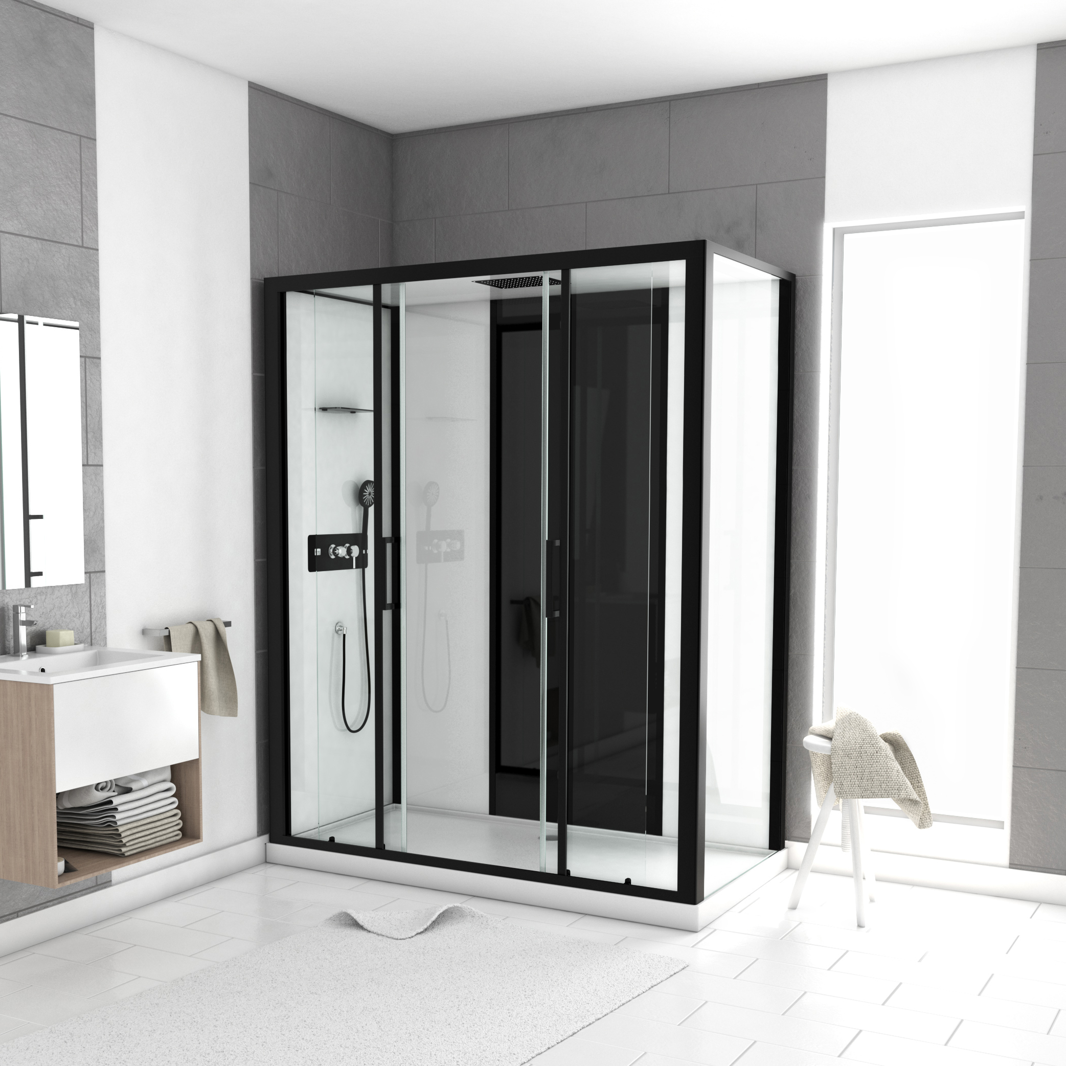 Cabine de douche rectangulaire 170 x 90 cm - receveur faible hauteur - Loft - Aurlane
