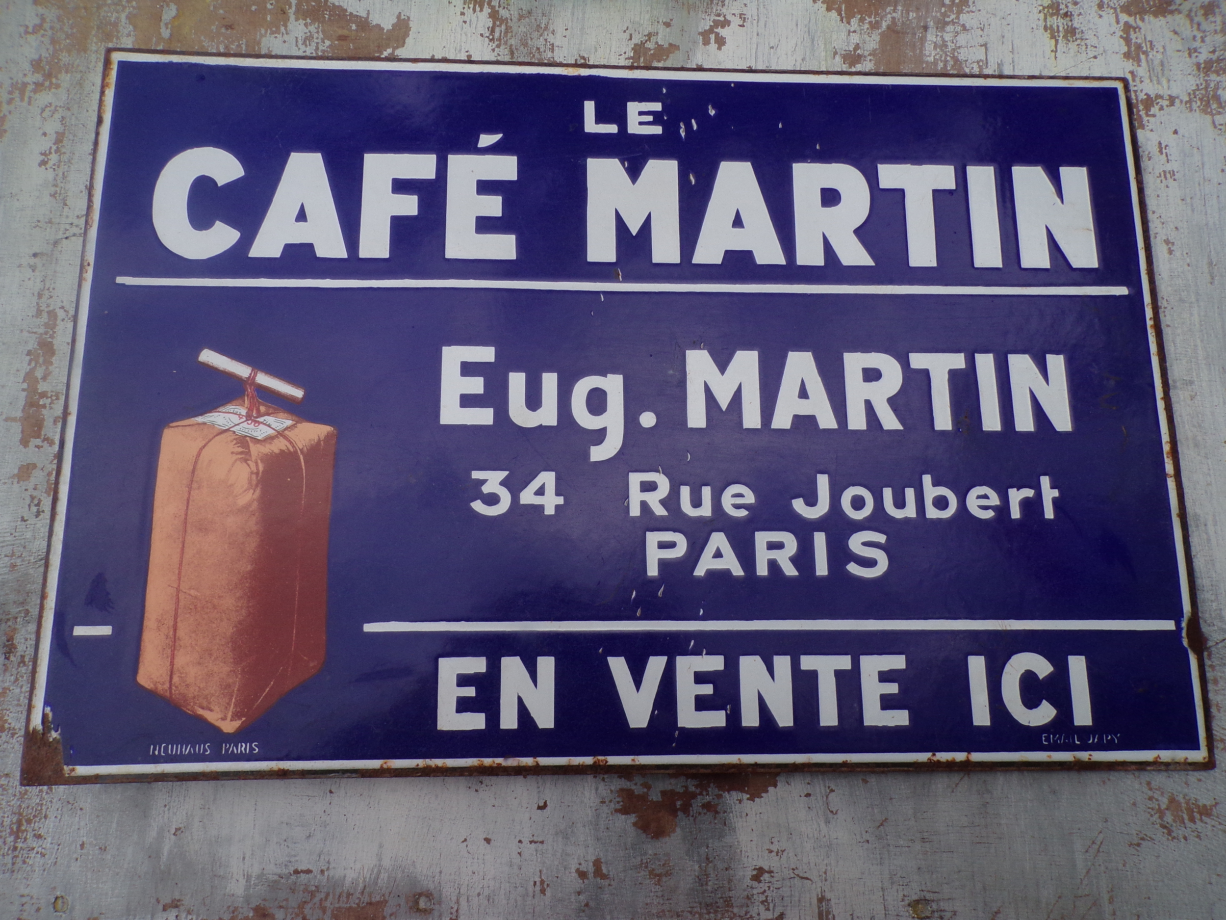 Plaque émaillée vintage le café Martin