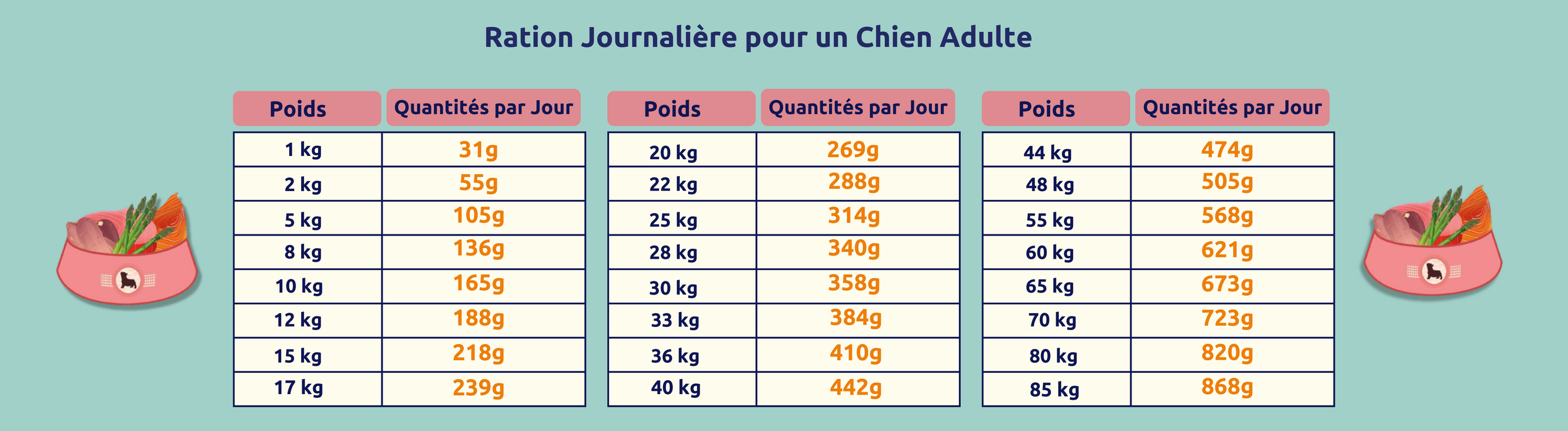 ration de croquettes journaliere
