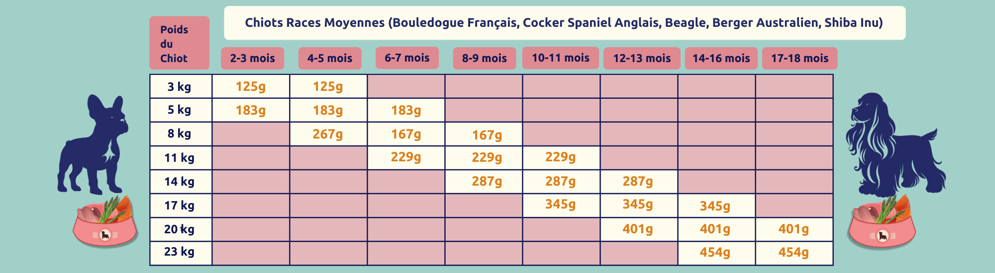 quantites recommandees par jour chien race moyenne