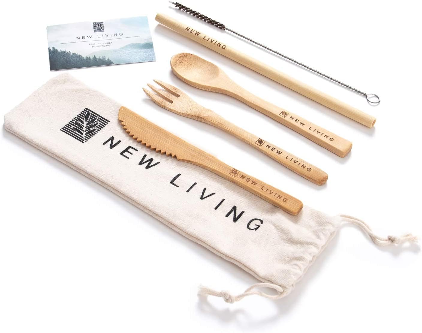 Set de couverts bambou réutilisables: Kit couteau, fourchette et cuillère