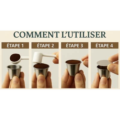 étapes pour utiliser la capsule café réutilisable