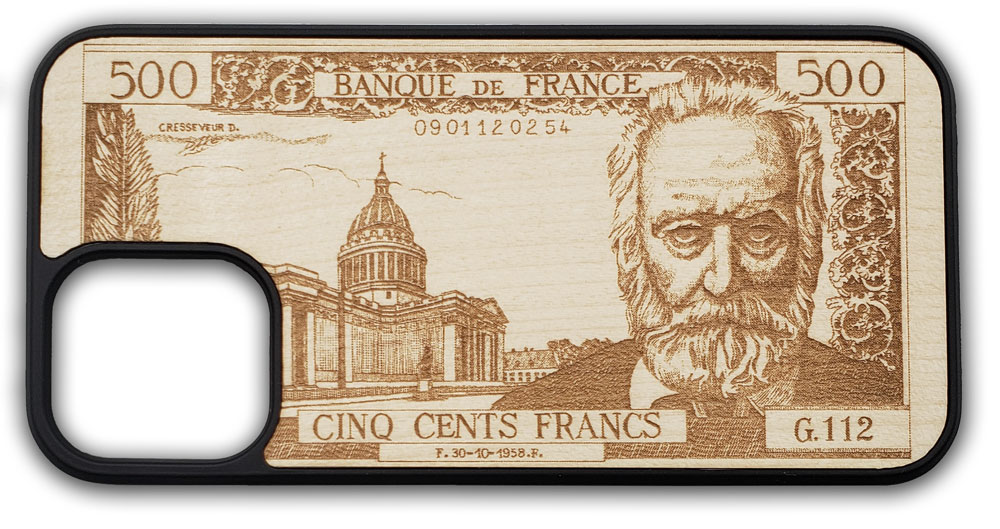 Billet de 500 Francs Victor Hugo - Coque en bois One Plus/Oppo