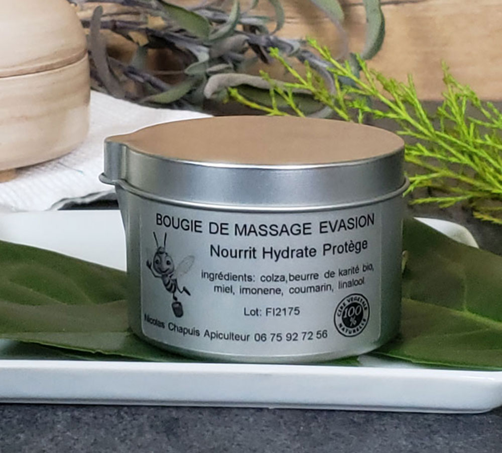 Bougie de massage artisanale au miel Évasion - Parfum pain d\'épices - Nicolas Chapuis