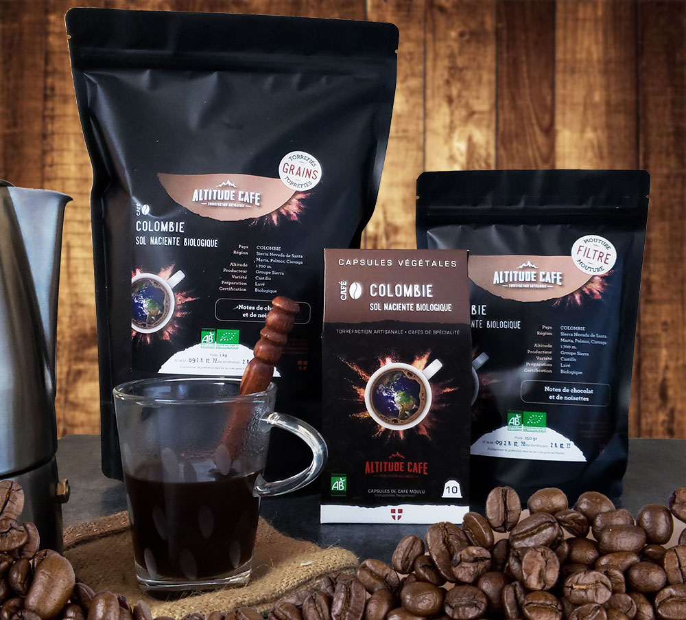 Colombie café grain moulu capsule torréfacteur artisanal Altitude café