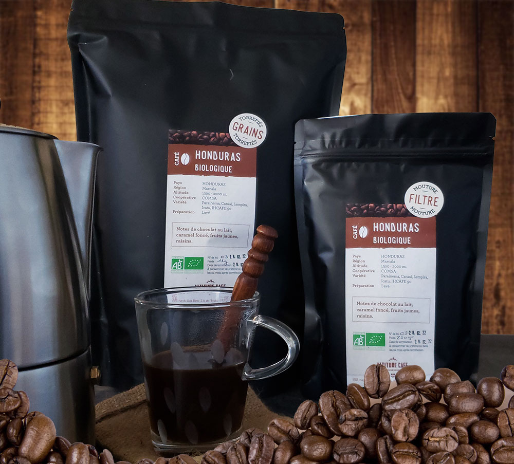 Honduras café grain moulu capsule torréfacteur artisanal Altitude café