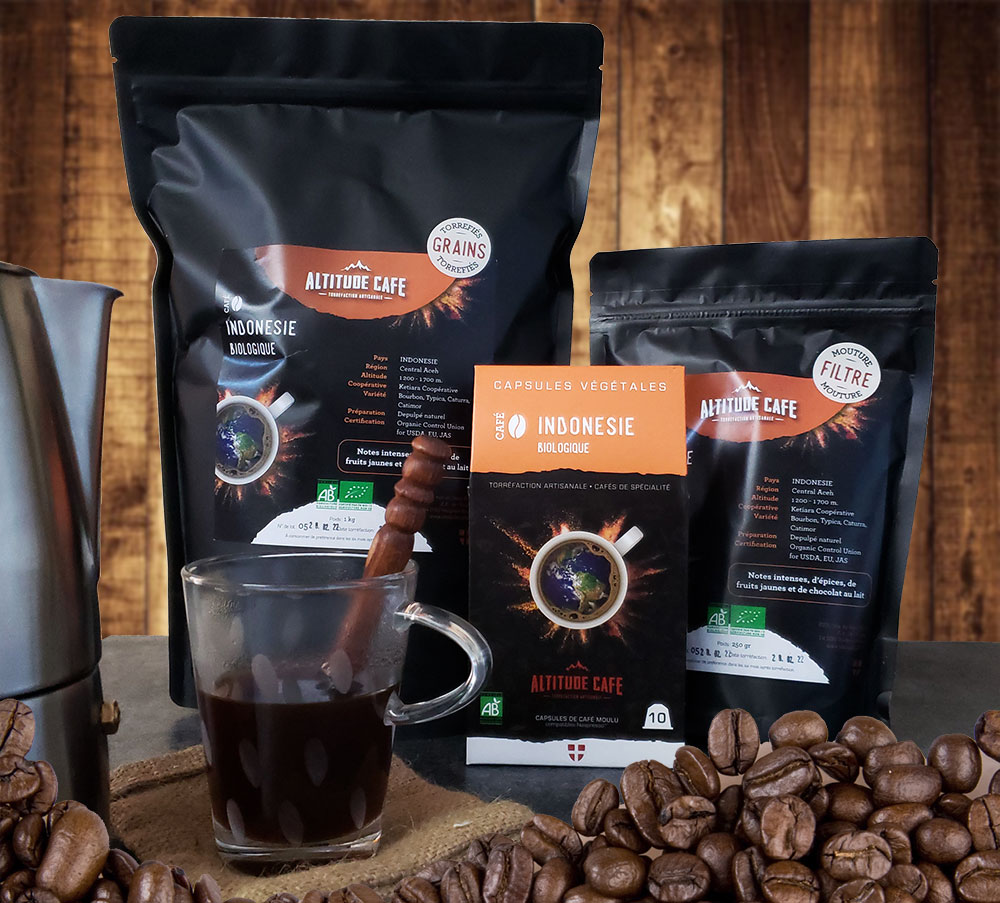 Indonésie café grain moulu capsule torréfacteur artisanal Altitude café