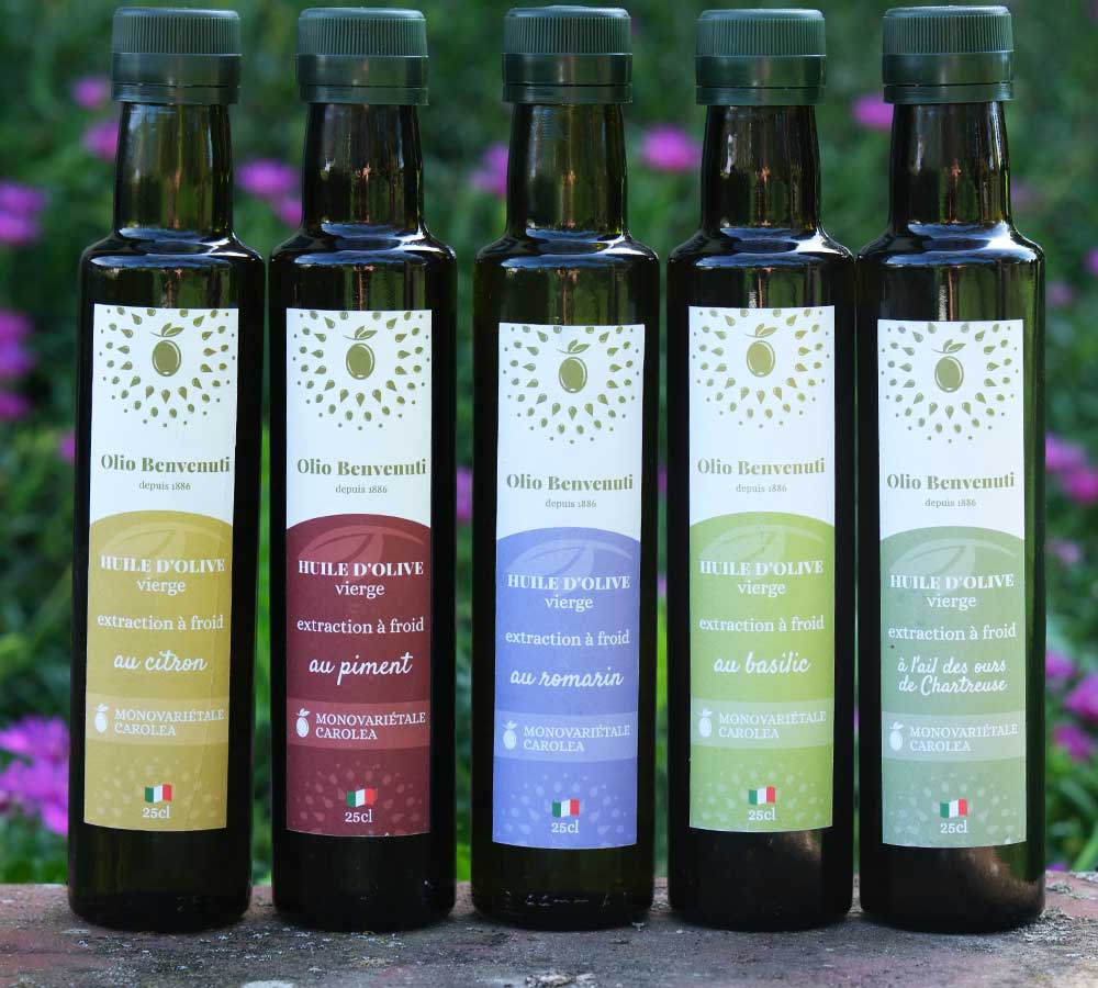Les Huiles d\'olive vierges aromatisées - Olio Benvenuti