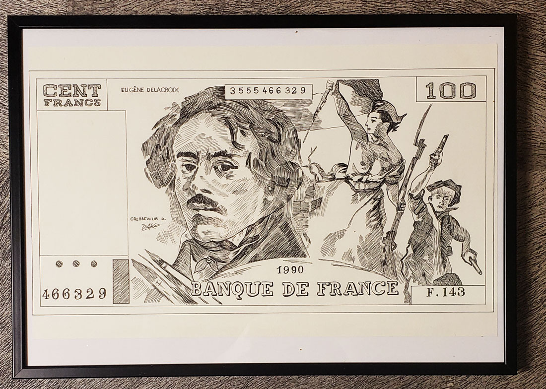 Dessin original du billet 100F Delacroix