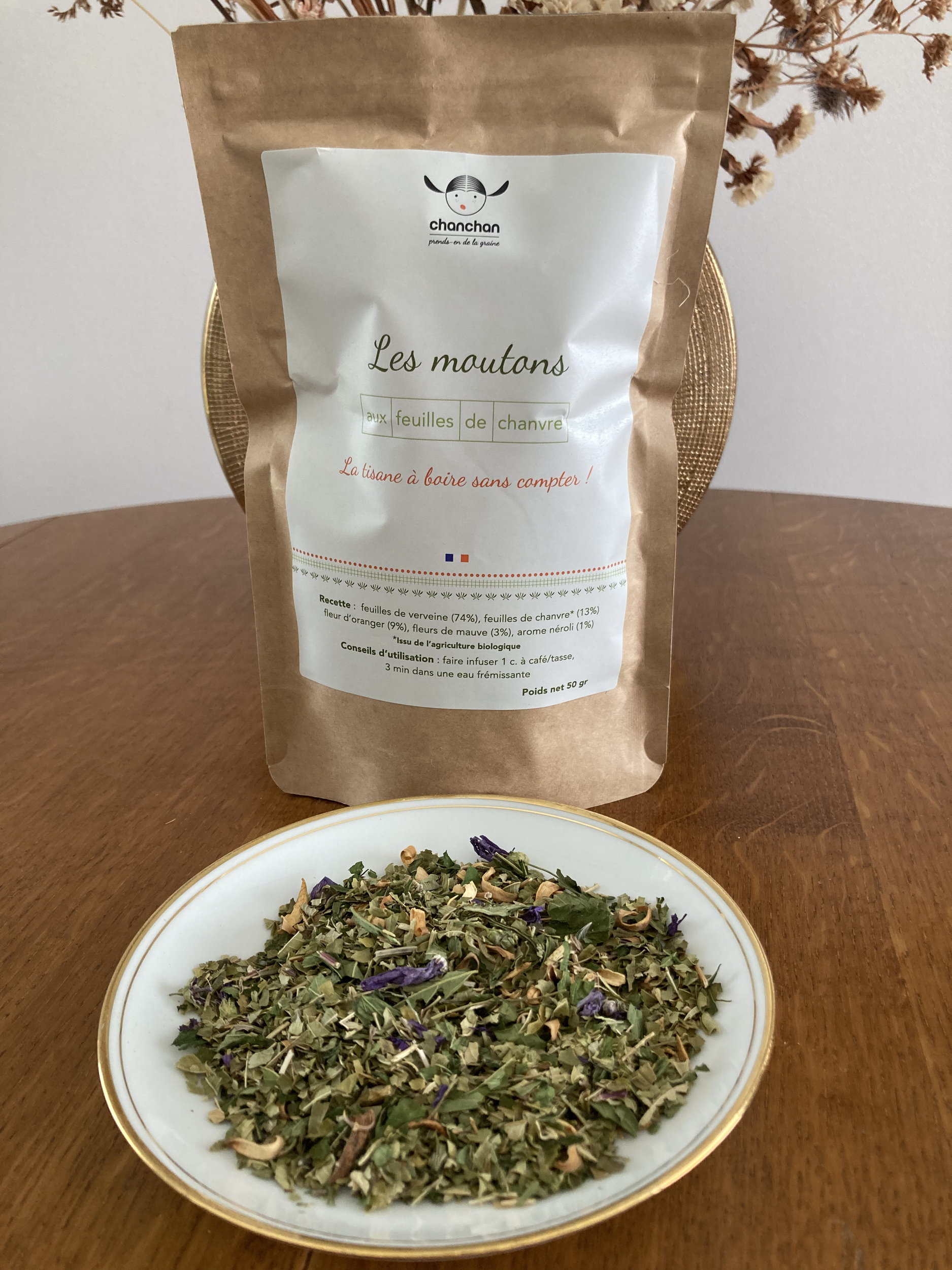 tisane pour le sommeil au feuilles de chanvre verveine fleur d oranger mauve neroli chanchan pharesante