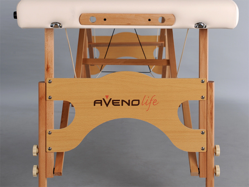 renfort bois face avant avec logo aveno life sur table de massage bois portable tablelya