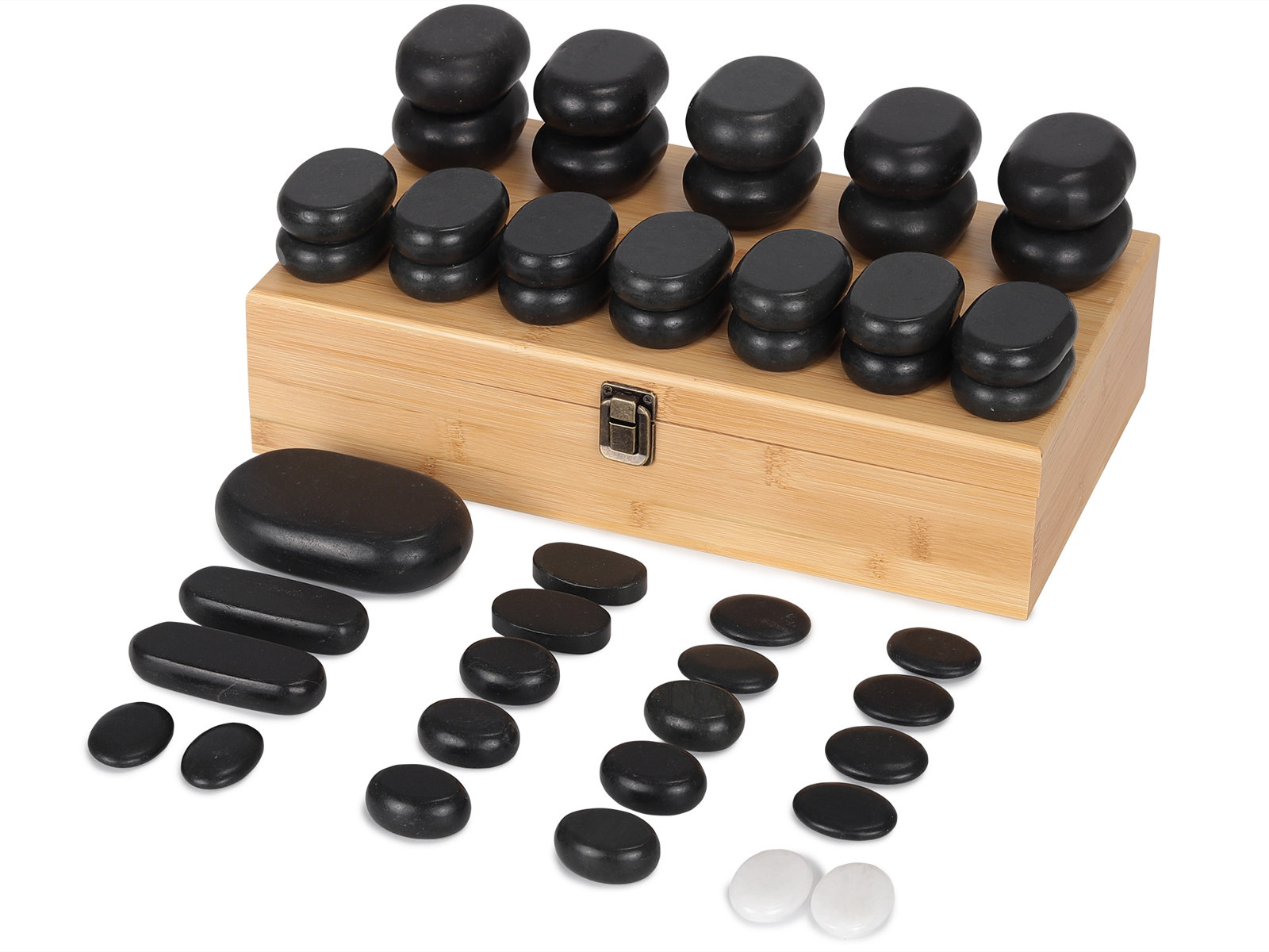 habys coffret bambou naturel de 45 pierres chaudes