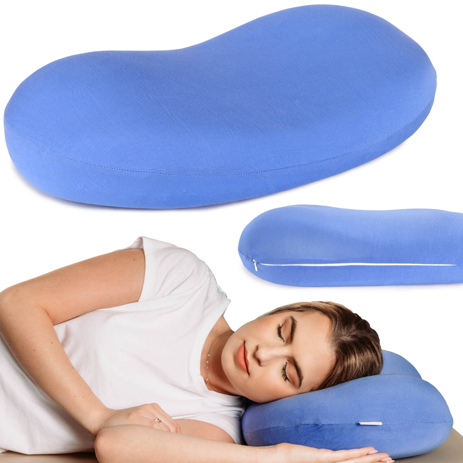 tablelya oreiller meilleur sommeil orthopedique pour soutenir la nuque en forme de haricot housse bleue 1