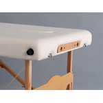 détail fixation têtière sur table de massage portable en bois aveno life habys tablelya bois naturel skai creme