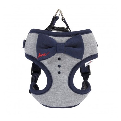 harnais-pour-chien-gris-avec-noeud-bleu-marine-love-camon