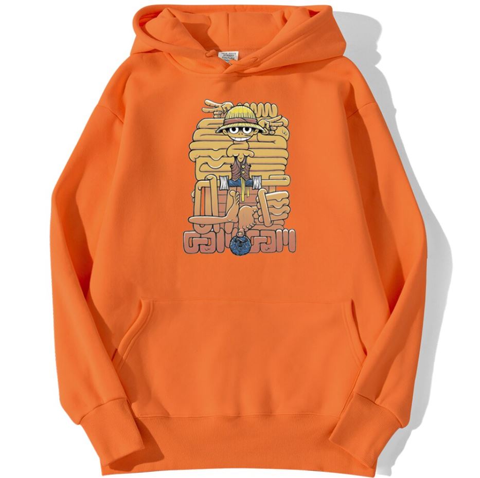 sweatshirt hoodie one piece luffy cartoon orange
