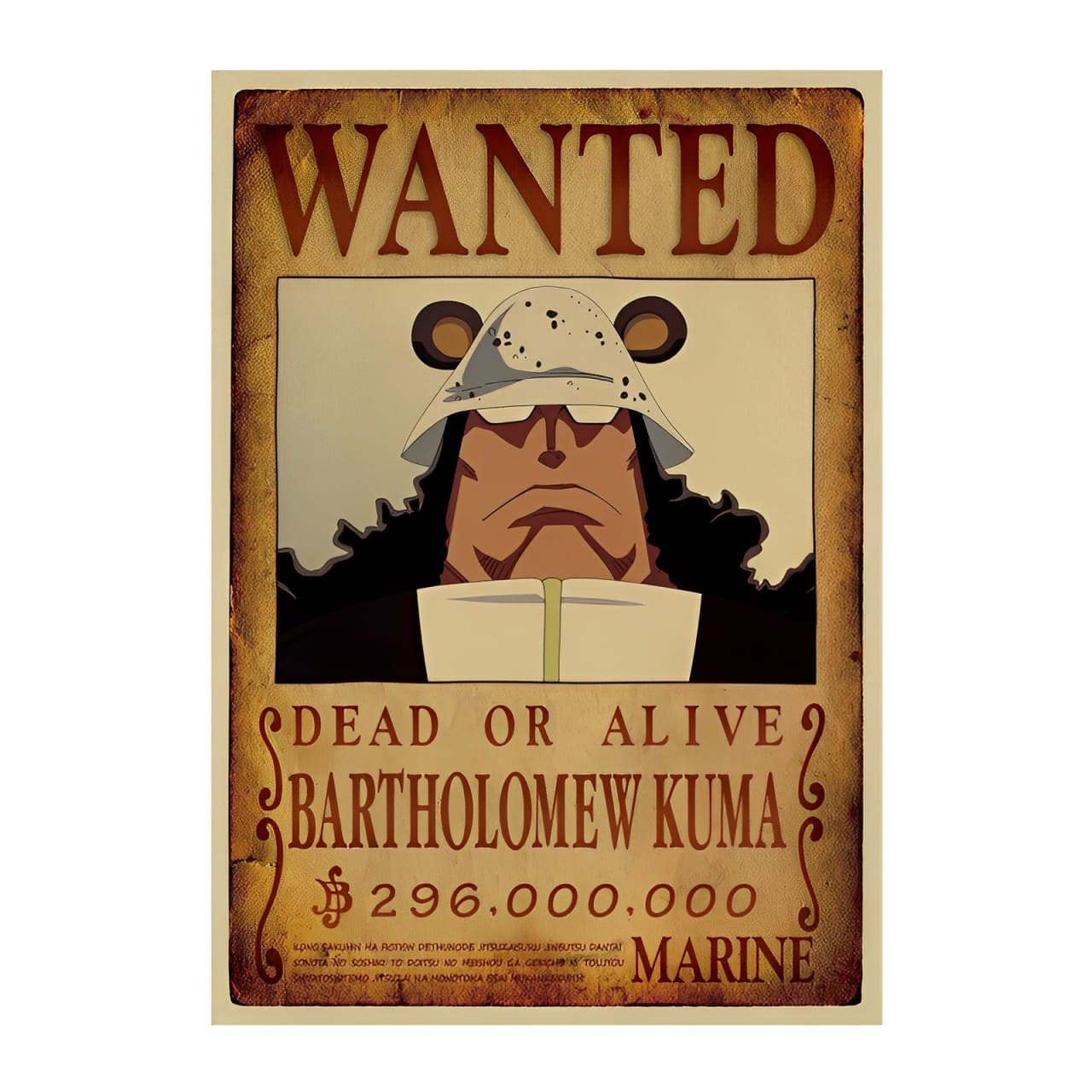 affiche wanted avis de recherche bartholomew kuma one piece