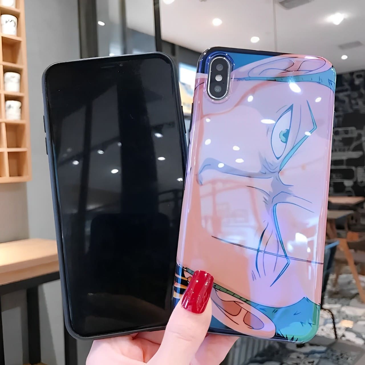 coque iphone one piece blue reflec luffy zoro 2