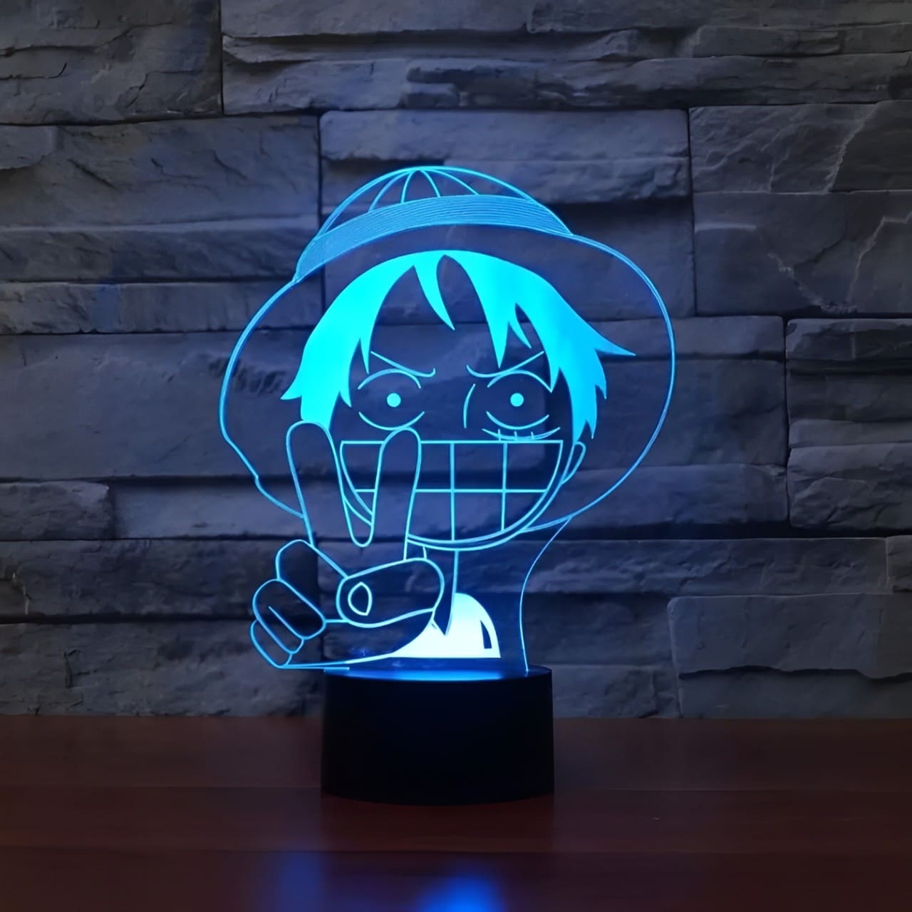 lampe 3d one piece monkey luffy peace bleu