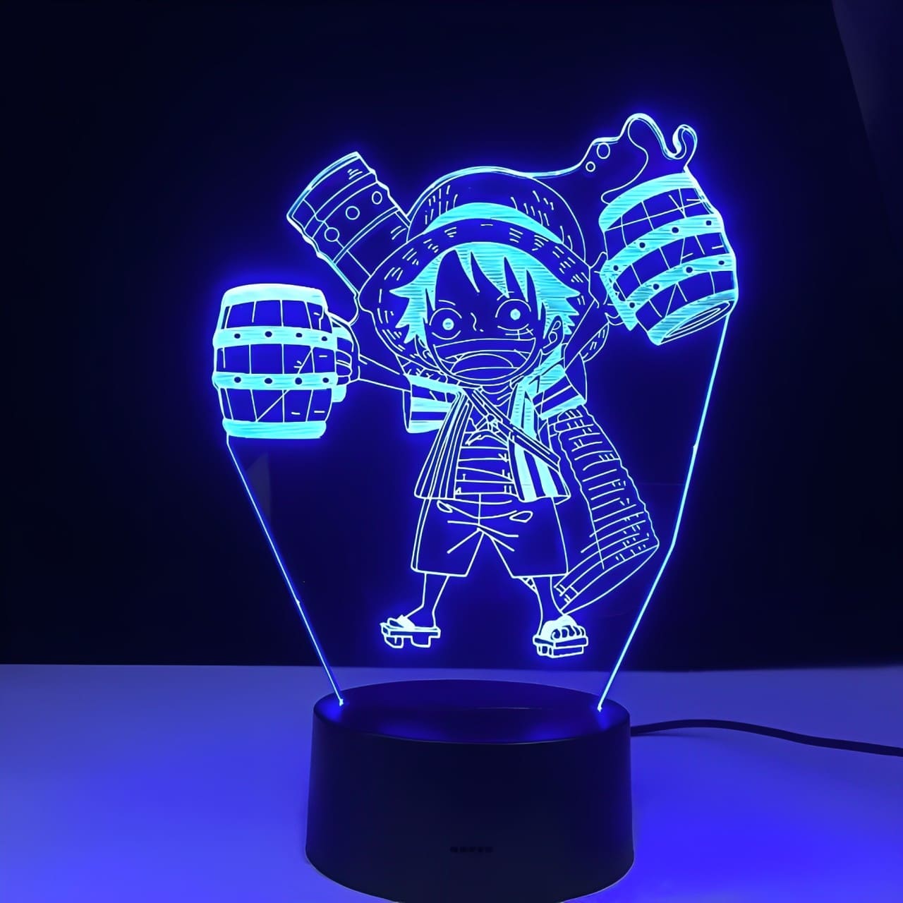 lampe 3d one piece mini monkey luffy bleu
