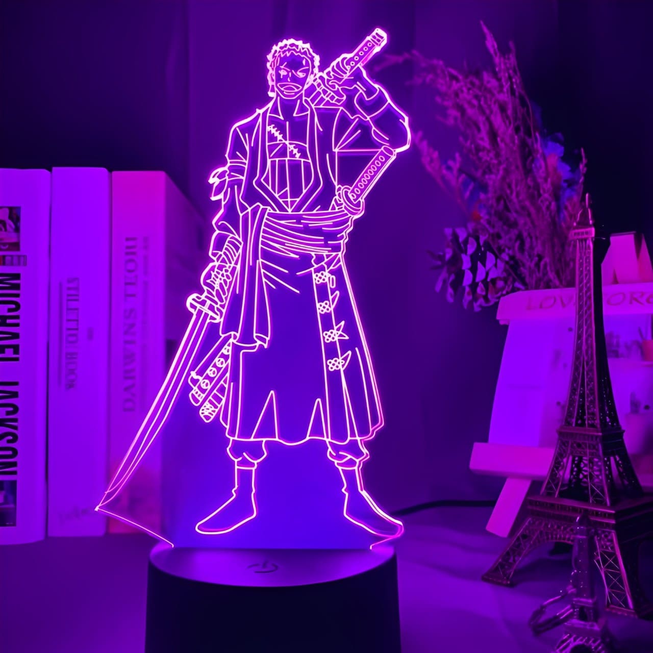 lampe 3d one piece roronoa zoro violet