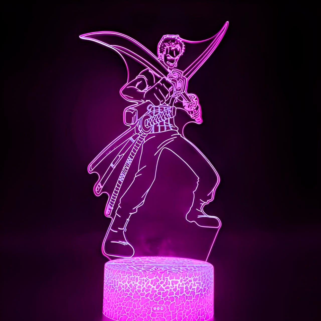 lampe 3d one piece zoro sabres purple