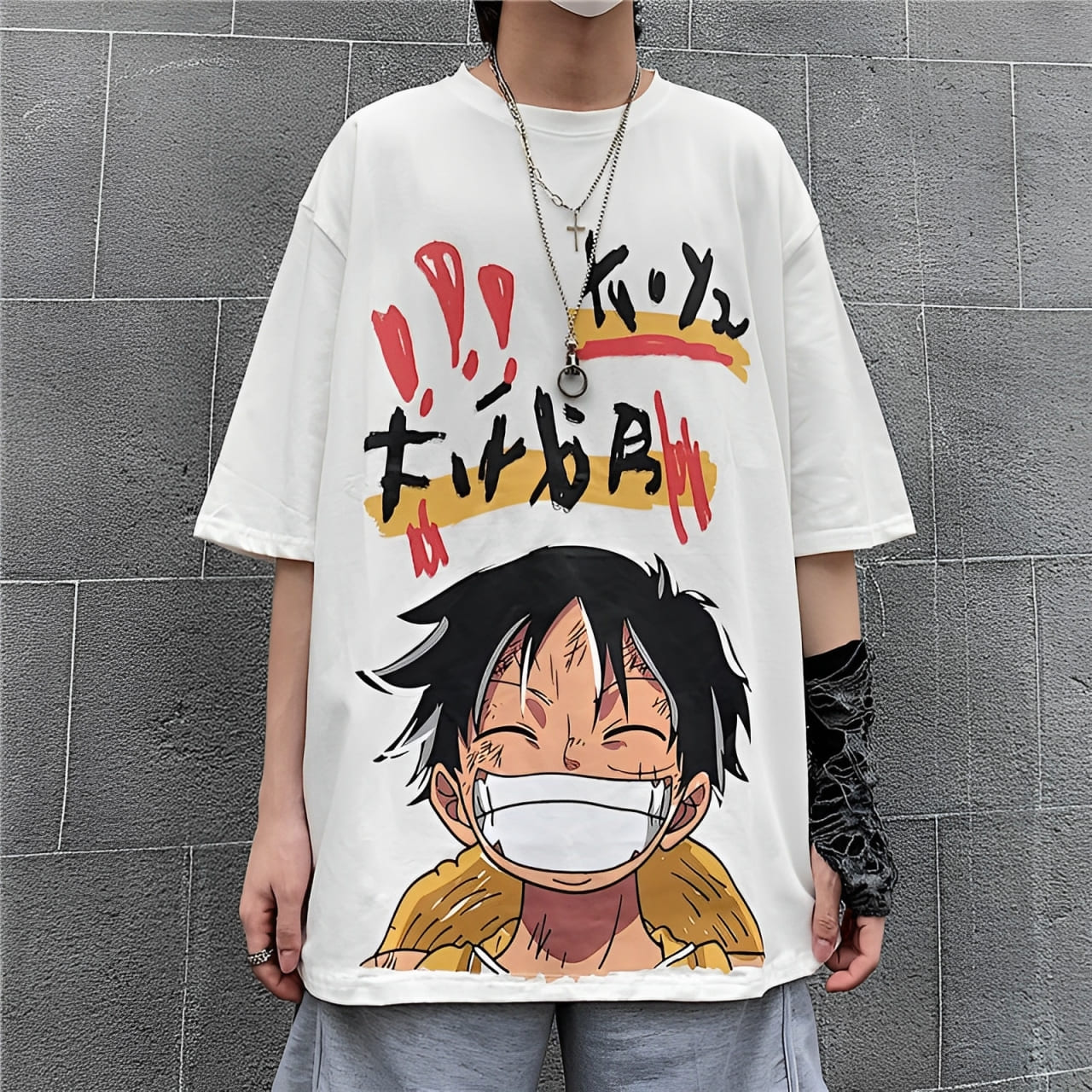 t shirt one piece harajuku luffy blanc 1
