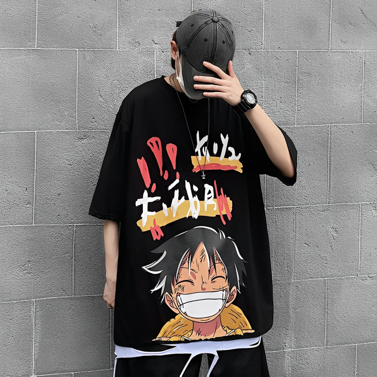 t shirt one piece harajuku luffy noir 1