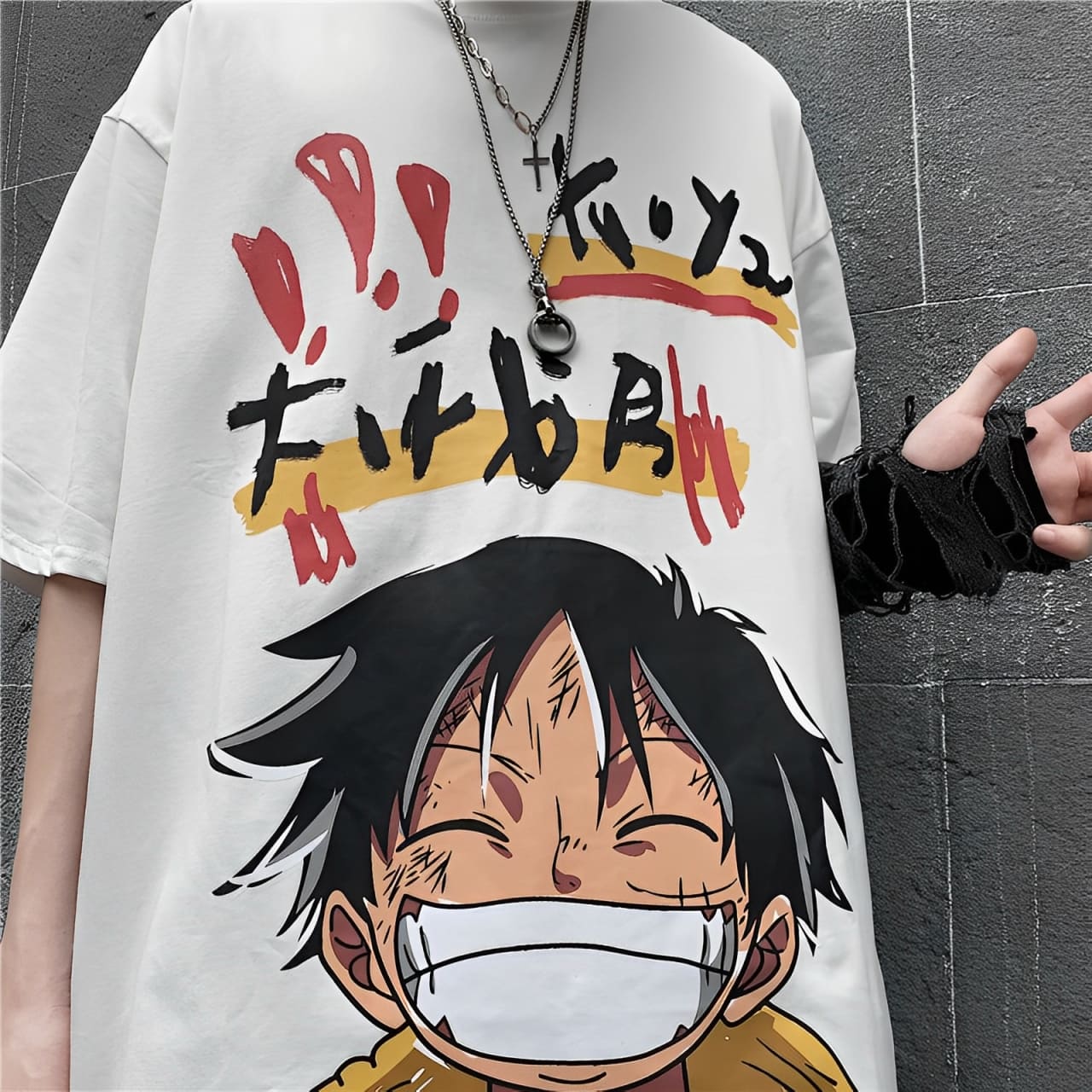 t shirt one piece harajuku luffy blanc 3