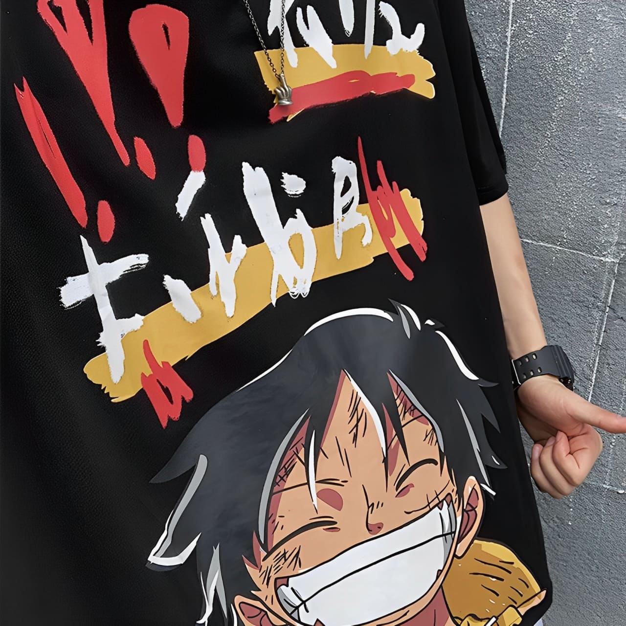 t shirt one piece harajuku luffy noir 2