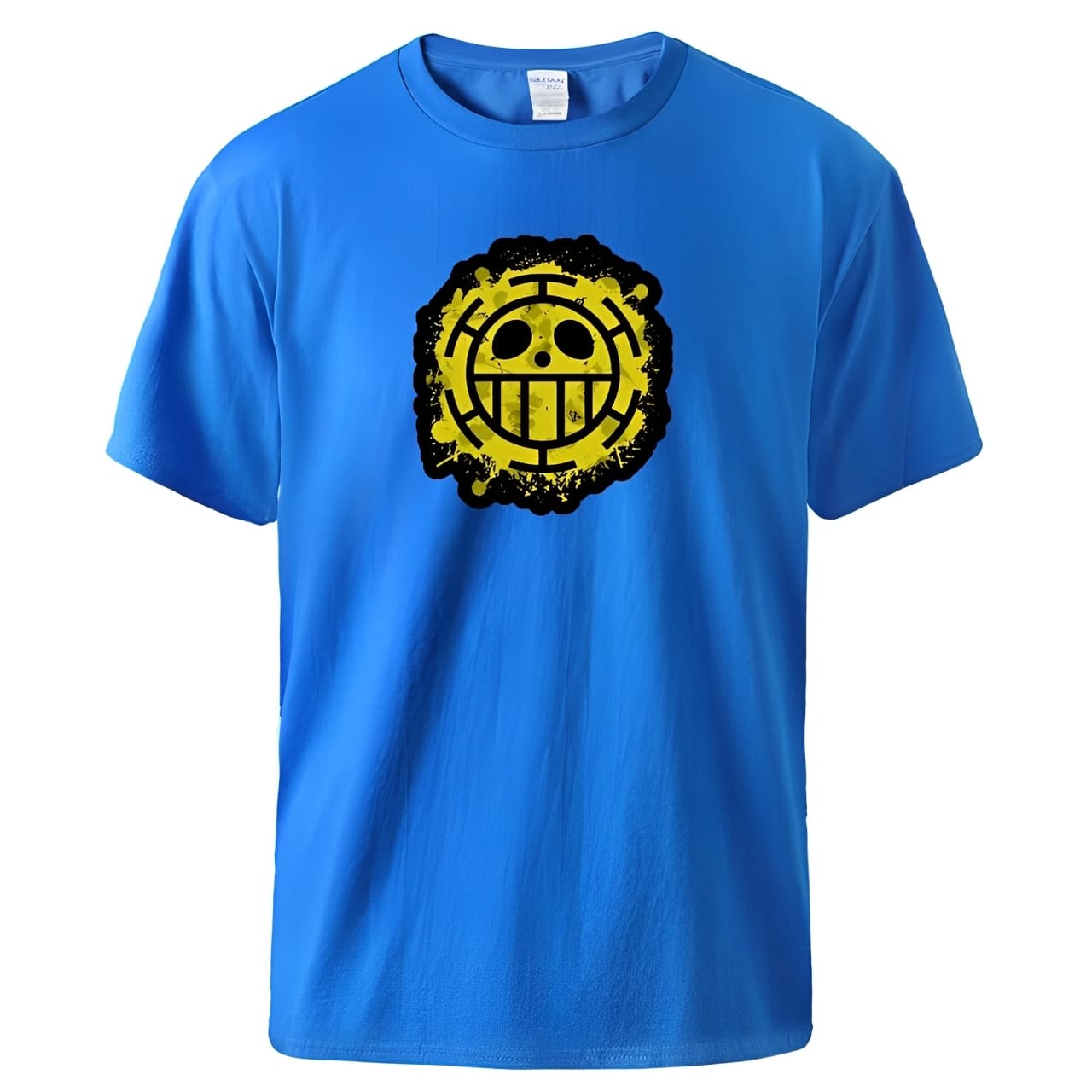 t shirt one piece trafalgar law logo bleu