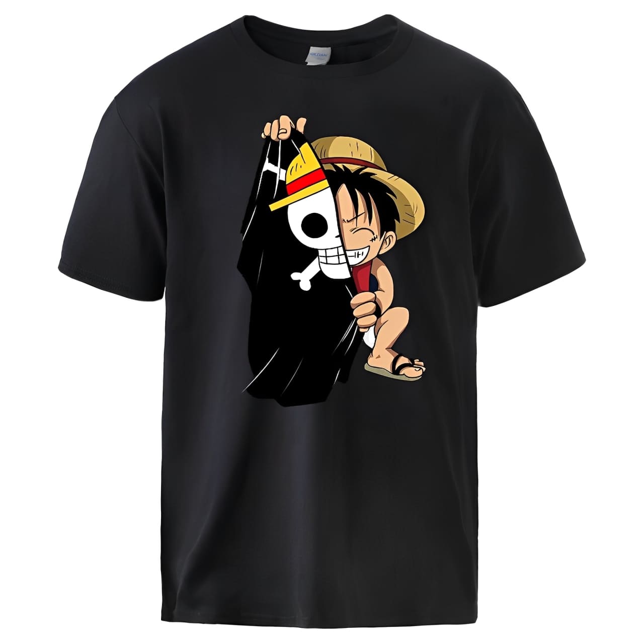 t shirt one piece monkey luffy flag noir