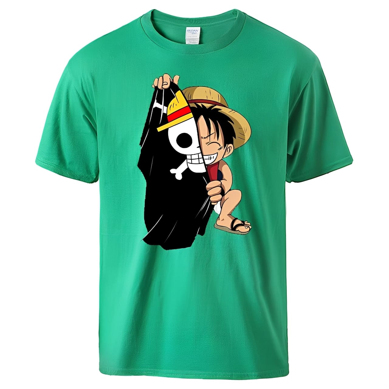 t shirt one piece monkey luffy flag vert