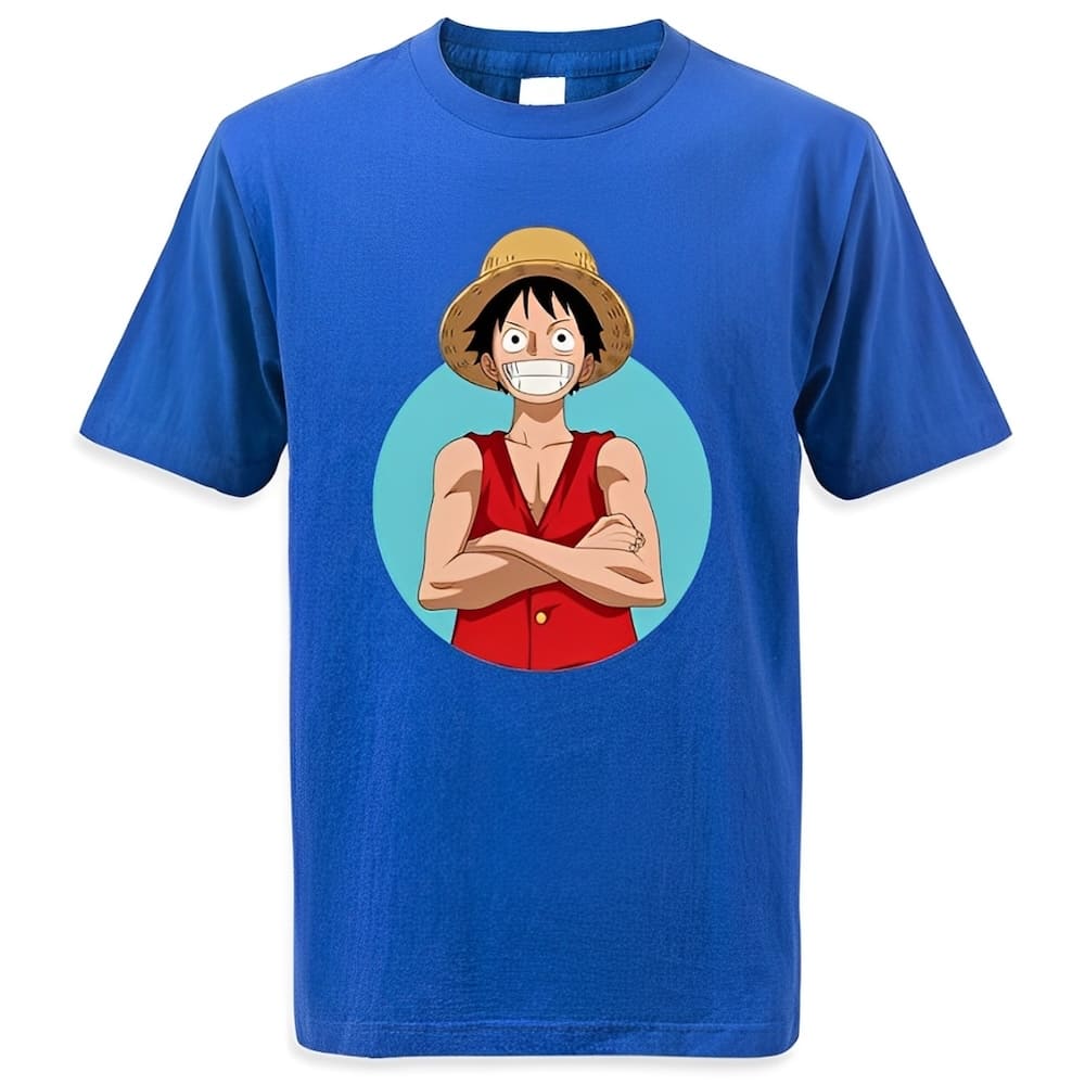 t shirt one piece monkey luffy stand bleu