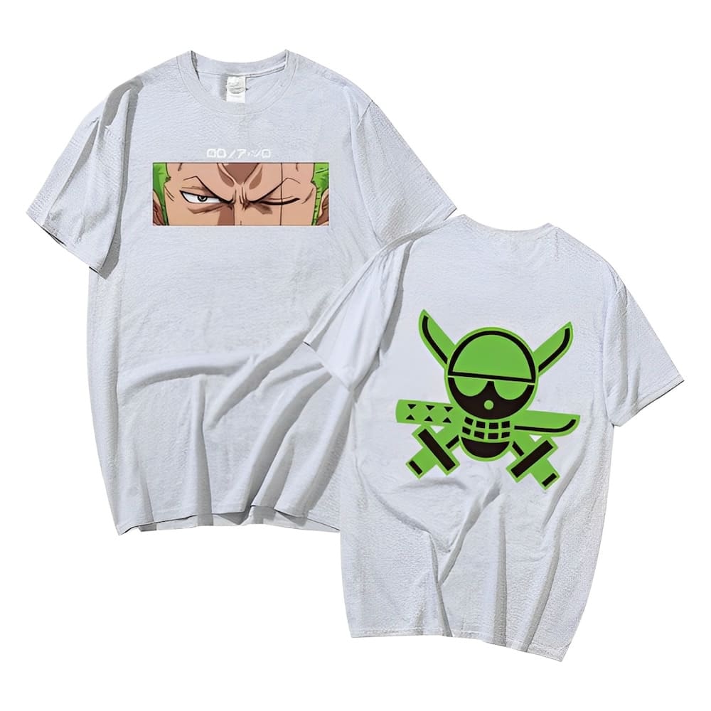 t shirt one piece pirate roronoa zoro gris