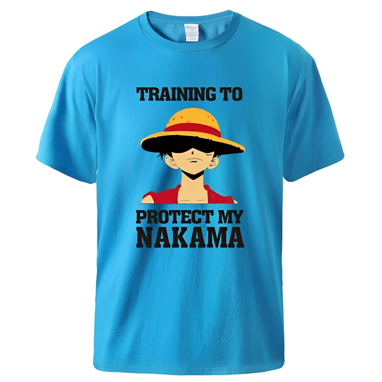 t shirt one piece protect nakama luffy bleu clair