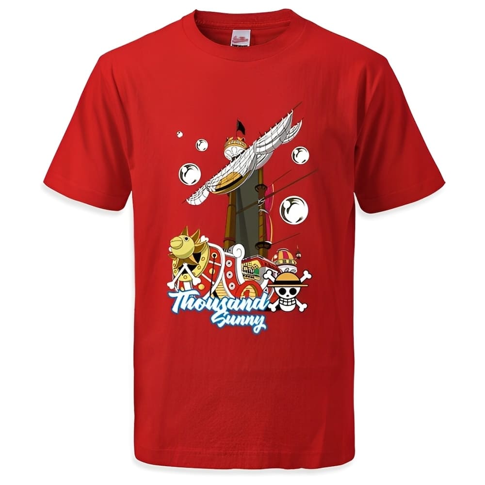 t shirt one piece thousand sunny bubble red