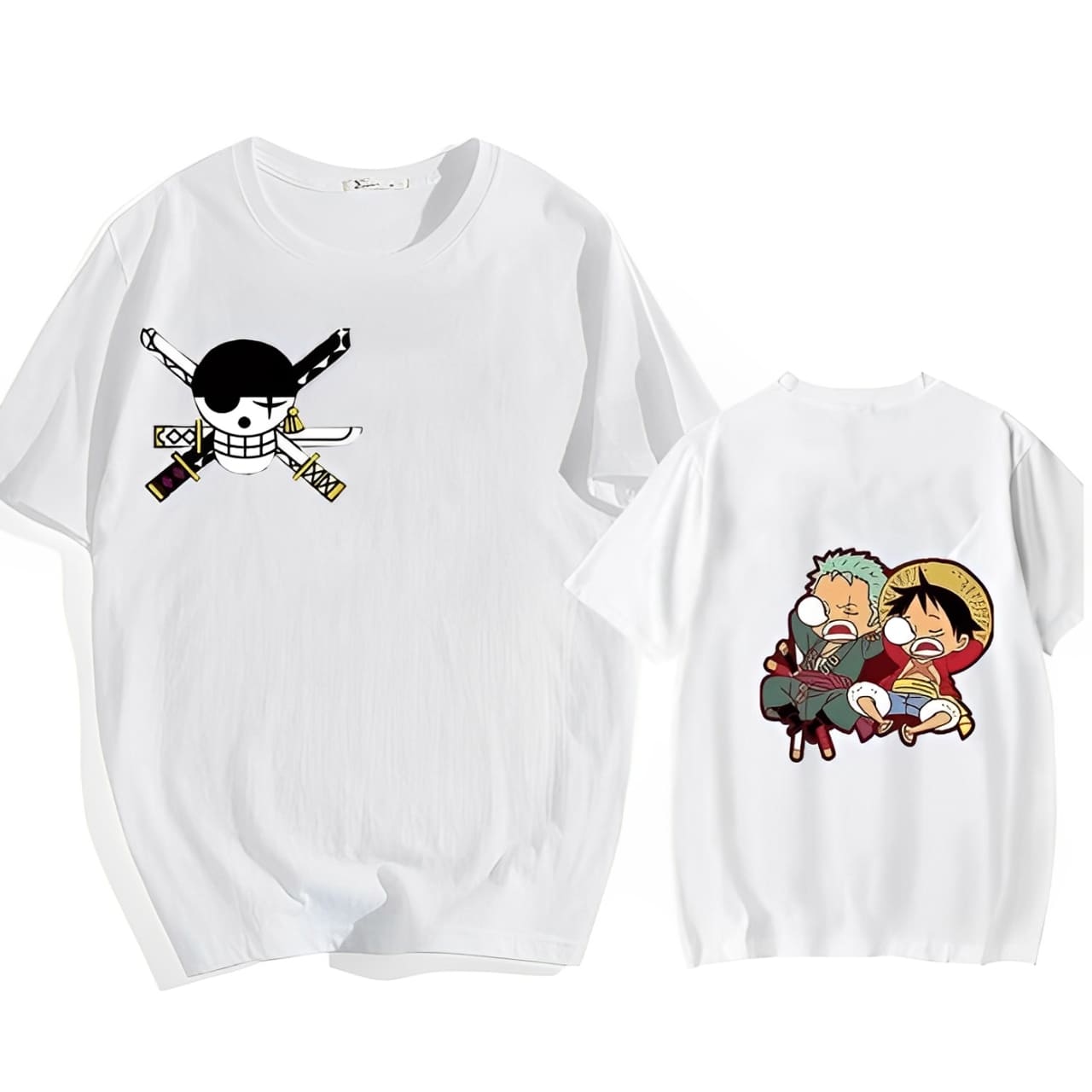tshirt one piece luffy zoro sleep blanc