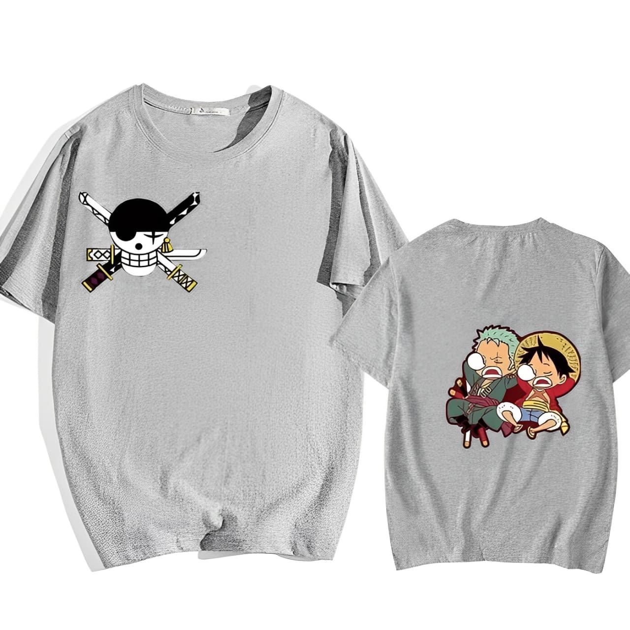 tshirt one piece luffy zoro sleep gris