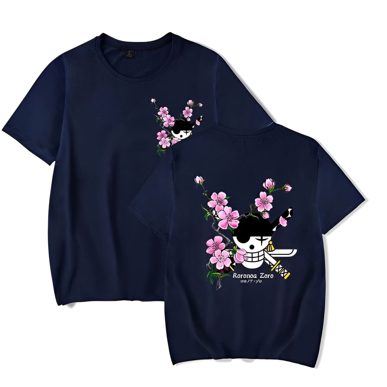 t shirt one piece zoro cherry tree flower bleu marine