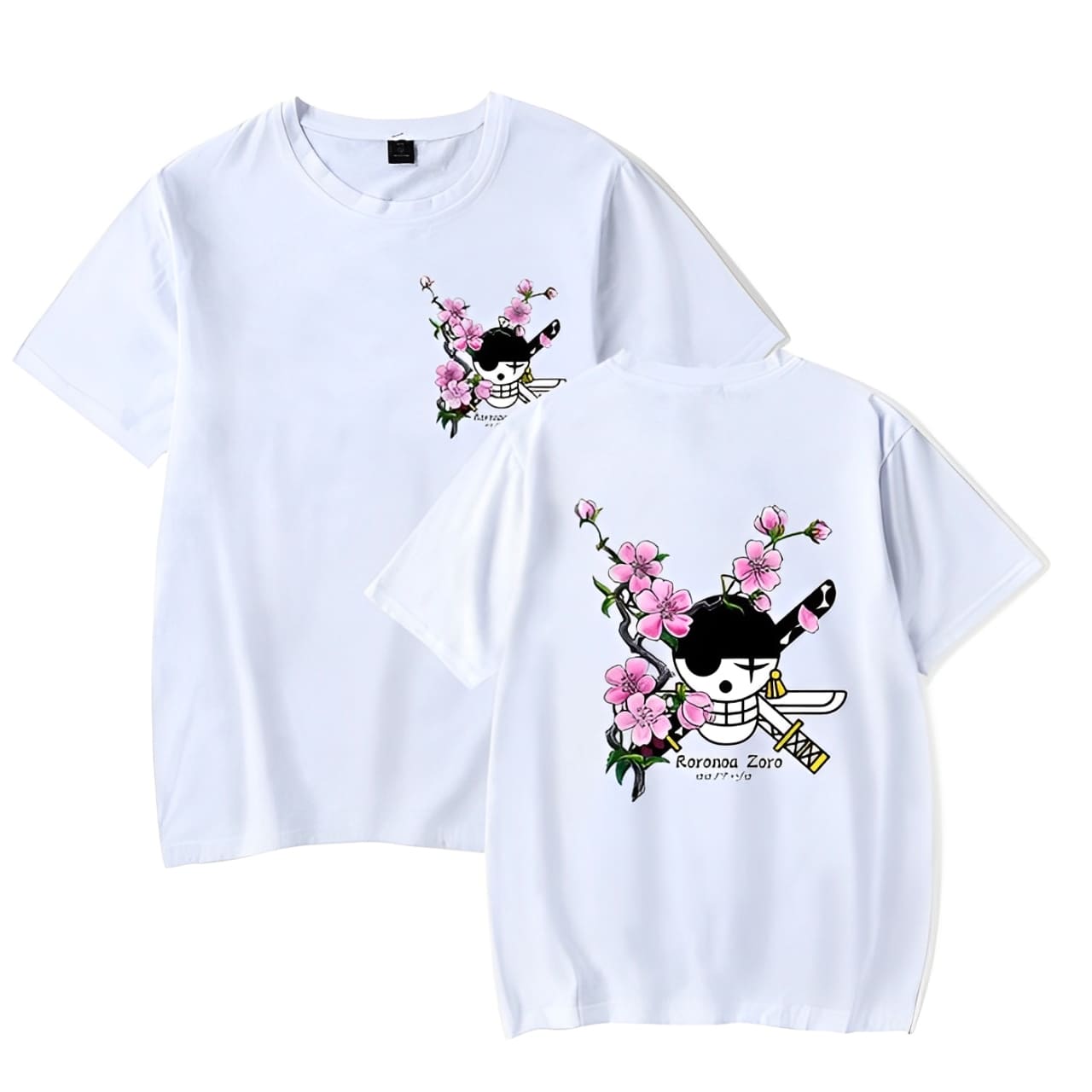 t shirt one piece zoro cherry tree flower blanc