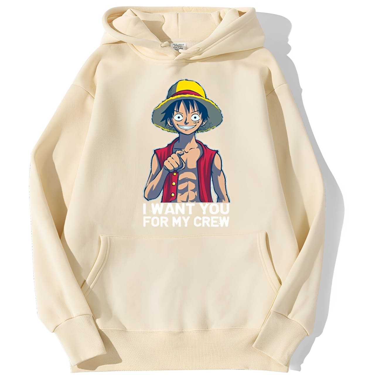 sweatshirt hoodie one piece luffy want you beige