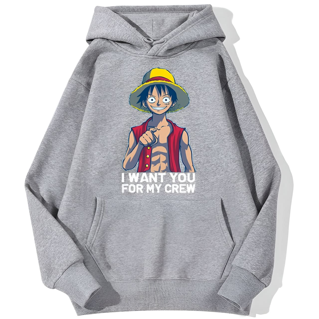 sweatshirt hoodie one piece luffy want you gris