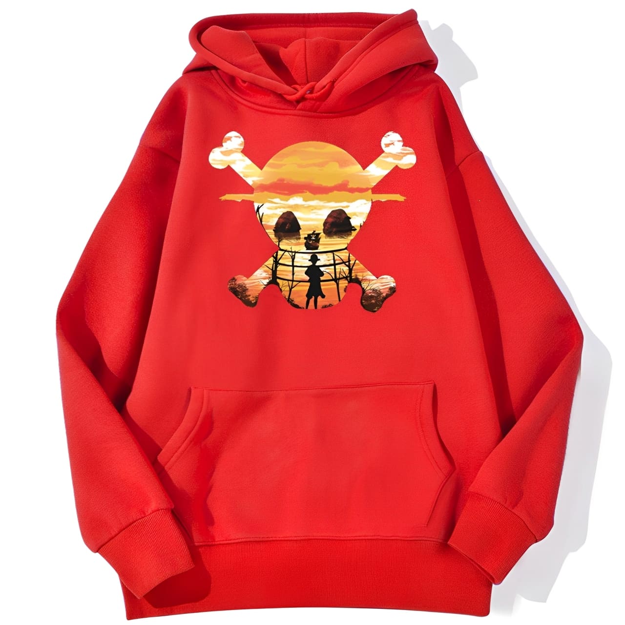 sweatshirt hoodie one piece logo paysage rouge